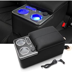 Upgrade Center Console Organizer with Cup Holder& Phone Holder for Car & Van & Truck Floor Cab Back Bench Seat Armrest Middle Storage Box - Black