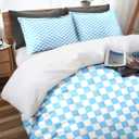 Comforter Set of 3, Queen, Blue Checkered Decor Bedroom