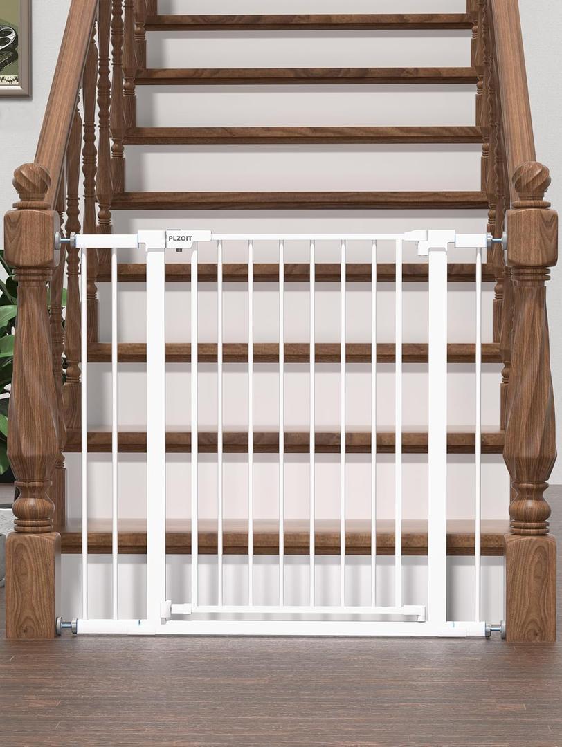 36" Extra Tall Baby Gate for Stairs, 29.5-40.5" Wide Dog Gate for Doorways, Walk Thru Auto Close Metal Pet Gate for The House, Stairs and Doorways, Child Gate Pressure Mounted Dog Gate Indoor - White