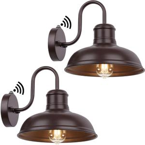 2-Pack Dusk to Dawn Outdoor Wall Sconces, Farmhouse Outside Lighting Gooseneck Barn Lights, Oil Rubbed Bronze Exterior Wall Lights, Anti-Rust Waterproof Outdoor Light for House Porch Garage Entryway (10.5 inch)