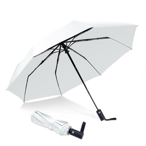 NPCQUN Travel Essentials Umbrella Windproof Compact Collapsible Light, Automatic, Strong and Portable, Wind Resistant, Folding Small Umbrella for Rain White