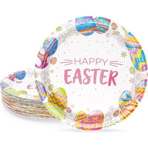 40 Pcs Easter Paper Plates | 7 Inch Disposable Dessert Plates with Colorful Egg & Floral Patterns for Easter Party Decorations, Spring Tableware & Party Supplies