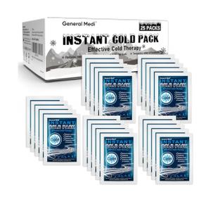 General Medi Instant Ice Cold Pack (4”x 5.5”) – 25 Packs Disposable Cold Therapy Ice Packs for Pain Relief, Swelling, Inflammation, Sprains, Toothache – for Athletes & Outdoor Activities