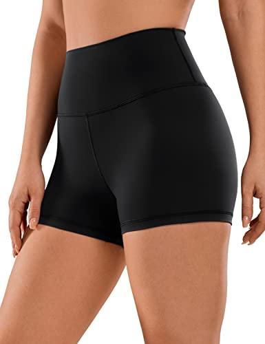 CRZ YOGA Women's Naked Feeling Biker Shorts - 3 Inches High Waisted Yoga Workout Running Spandex, Black, Large