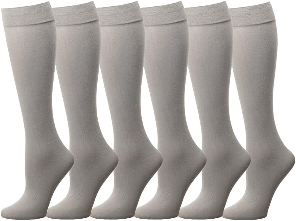 Falari 6-Pack Women Trouser Socks with Comfort Band Stretchy Spandex Opaque Knee High (Gray) Size 9-11