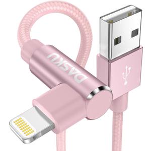 2 Pack 90 Degree iPhone Charger 10Ft Mfi Certified Lightning Cable Right Angle Long Nylon briaded Cord Compatible with Apple iPhone 14 13 12 11 Pro Max XS XR X 8 7 6 5 Plus iPad (Pink)