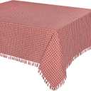Table Cloth, Spice Red/White Woven Fringed, 100% Cotton Table Cover, Size 60x102 Inch, Suitable for Formal Dining, Everyday Meals and Casual Occasions.