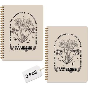 2Pcs Boho Floral Christian Spiral Notebooks for Women, Notebook College Ruled, Bible Quote Notepads Bible Journaling Notebook, There Was Jesus Hardcover Christian Gifts for Women, A5(8.3x5.8inch)
