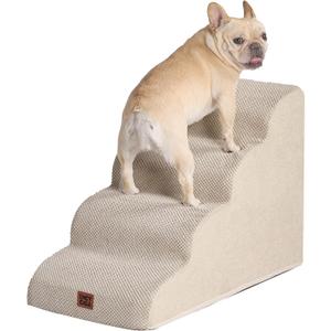 EHEYCIGA Curved Dog Stairs Ramp for High Beds 19.7" H, 4-Step Dog Steps for Small Dogs and Cats, Pet Stairs for High Bed Climbing, Non-Slip Balanced Pet Step Indoor, Beige