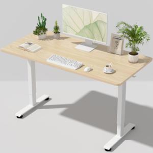 Veken 55 Inch Large Electric Standing Desk, 4 Memory Heights Adjustable,Sit to Stand Up, Work Home Office Computer Table for Study, Walking Pad, Writing, and Games, Wooden Desktop Desks, Nature Wood