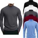 5 Pack Men's Mock Turtleneck Shirts, Long Sleeve Tops Pullover Basic Casual Slim Fit Lightweight T-Shirts Pack (Large, Black, White, Wine Red, Dark Gray, Light Blue)