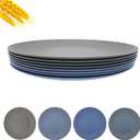 10 inch Wheat Straw Plate, Unbreakable Flat Dinner Plates Set of 8, BPA Free Dishwasher & Microwave Safe Reusable Salad, Camping for Kids Kitchen (Grey Stone)