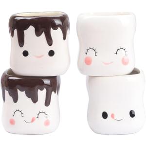 Marshmallow Mugs Set of 4 Cute Marshmallow Cups for Kids Hot Chocolate Cocoa Mugs Gifts for Kids Women Christmas Mother's Day Cute Mug 6OZ (White)