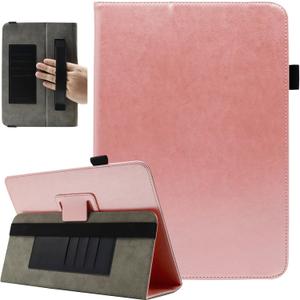 Universal 10 Inch Tablet Case, Universal 10.1 Inch Tablet Case, Viclowlpfe Protective Folio Stand Android Case for 9.6-11 Inch Tablet with Hand Strap and Cards Slots, Rosegold