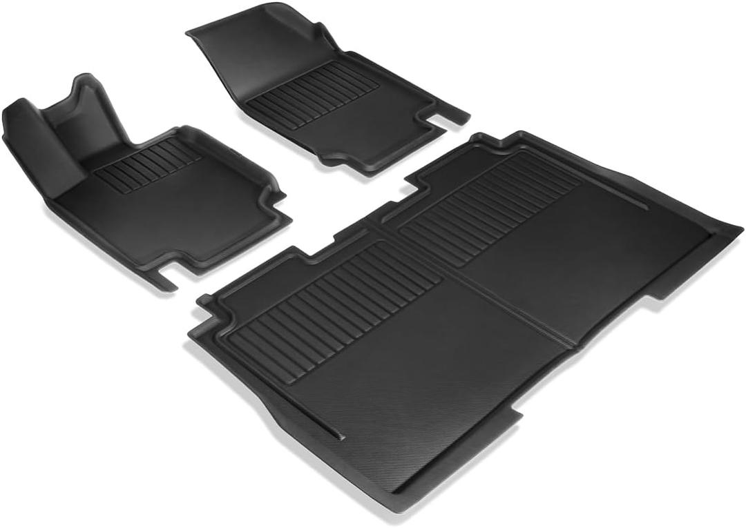 Spigen WeatherBloc Floor Mats Set Designed for Tesla Cybertruck Accessories 2025/2024/2023 with Non-Slip Sliplock Weatherproof Technology (Custom Fit) (Cybertruck Floor Mat Sets)
