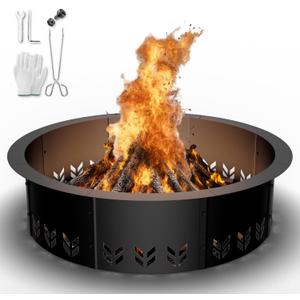 Outdoor Smokeless Fire Pit Ring Insert, Heavy Duty 30 Inch Inner|36 Inch Outer Diameter, Metal Round Fire Ring for Outside Wood Burning, Black
