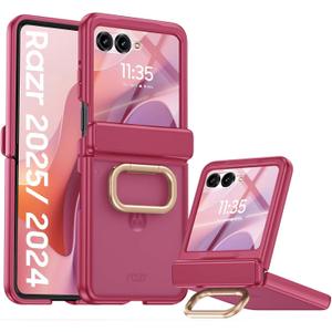 GooseBox for Motorola Razr 2025 Case with Ring Holder, Built-in Screen Protector All-Inclusive Soft Cover Shockproof Wireless Charging for Motorola Razr 2025/Razr 2024(Magenta)