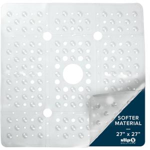SlipX Solutions 27" Oversize Square Shower Mat, Non-Slip Mat for Elderly & Kids, 100+ Power Grip Suction Cups for Smooth Surfaces, Machine Washable, Clear