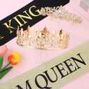 ACO-UINT 2 Pcs Prom King & Queen Crown and Sash Set Birthday Crowns for Men Women Prom Accessories (Gold)