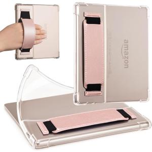 CoBak Clear Case Cover & Hand Strap for 7'' All-New Kindle Oasis 10th Generation 2019 Released and 9th Generation 2017 Released -Corner Airbag Protection, Minimalist Style (Rosegold) (Clear_Rosegold Hand Strap)