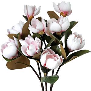 MINYULUA 3Pcs Artificial Magnolia Flowers, 29.5" Long Pink Magnolia Stem Flower, Faux Wedding Flower Bouquet Vase Floral Arrangement for Table Centerpiece Wedding Holidays Party Home Decor
