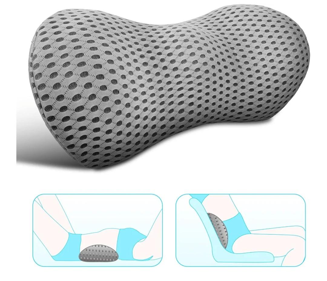 Lumbar Support Pillow for Office Chair, Memory Foam Lumbar Pillow for Lower Back Pain Relief (Grey)