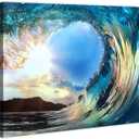 Bathroom Ocean Pictures Wall Art: Surf Wave Art Sea Wave Canvas Coastal Prints Modern Sunset Beach Photo Nautical Artwork Painting Decoration for Bedroom Kitchen Office Living Room Wall Decor