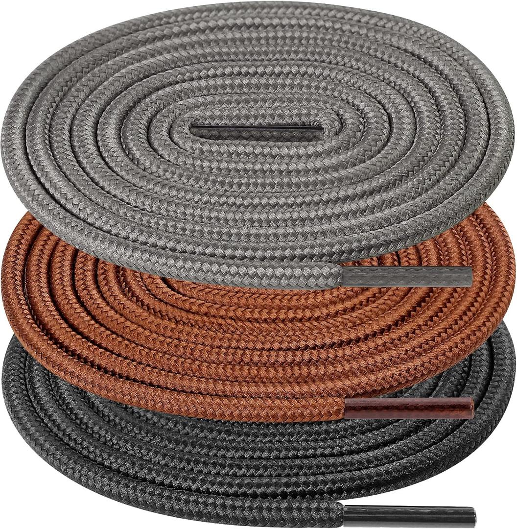 UpUGo 3 Pair Boot Shoe Laces, Round Shoelaces for Athletic Running Hiking Sneakers Shoes Boot