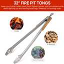 Fire Pit Tongs 32-inch Super Long for Loading Wood,BBQ with Extended Luxurious Acacia Handle for Fire Pits, Fire Rings,Campfires, and Fireplaces, Outdoor or Indoor ﻿