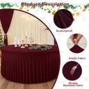 Burgundy Round Tablecloth 60 inch Stretch Spandex Fitted 5FT Round Banquet Tablecloths Wrinkle Free Table Cover Stitch Circle Tablecloth with Ruffle Skirt for Wedding Party Birthday Decor