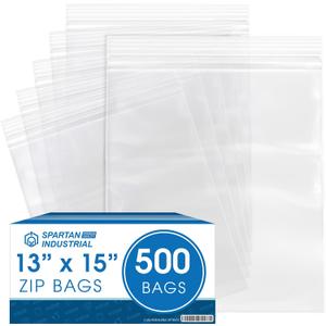 Spartan Industrial - 13 X 15 (500 Count) 2 Mil Clear Reclosable Zip Plastic Poly Bags with Resealable Lock Seal Zipper