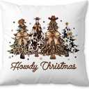Western Christmas Tree Pillow Covers 18x18, Cowgirl Room Decor, Coquette Bow Cowhide Xmas Tree Holiday Decorative Pillow Covers for Couch Sofa Bedroom Living Room Home (Style01)