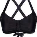 Women's Retro Printed Adjustable Thick Straps Cross Back Push Up Vintage Bikini Swimsuit Tops Only (14, Black)
