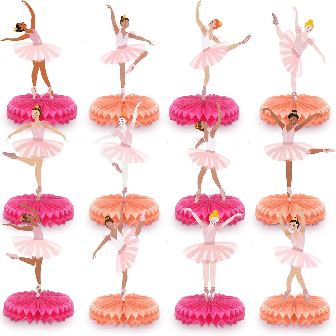 12 Pcs Ballerina Honeycomb Table Centerpieces Ballerina Party Decorations Ballerina Birthday Party Supplies Dancing Tutus Table Decor for Birthday Baby Shower Wedding Party