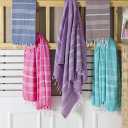 Clotho Turkish Beach Towel Set of 4 100% Turkish Cotton, Oversized & Quick Dry Sand Free Lightweight Travel & Pool Towels with Chair Bands Giftable Clear Carry Case Made in Trkiye
