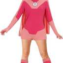 Women Eve Costume Pink Jumpsuit Cloak Hero Bodysuit Outfit Halloween Cosplay Uniform Suit