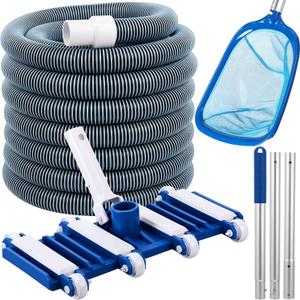 4 Pcs Swimming Pool Vacuum Kits 13" Vacuum Head with 1-1/2" x 29.5 ft Hoses, 13.7ft Pole and 17" Skimmer Net Flexible Head with Wheels for Above Ground Inground Hot Tub Cleaning Tool