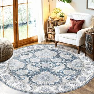 Boho 8ft Area Rugs Machine Washable Carpet Low Pile Non Shedding Doormat Soft Area Rugs for Living Room Bedroom Kitchen Dining Room Entryway Hallway Indoor-Navy Blue/Grey