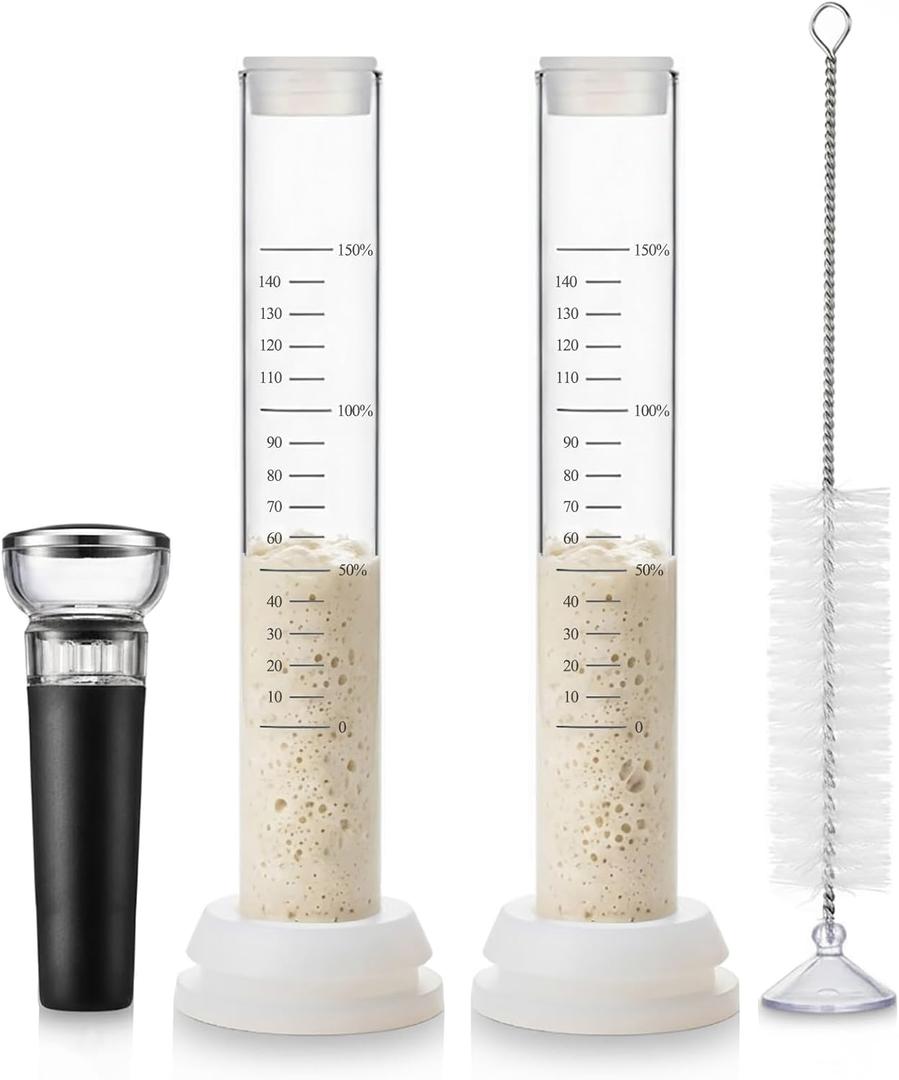 Sourdough Aliquot Jar Set, Glass Fermentation Tracker Tube with 0150% Scale, Precision Sourdough Starter Kit for Dough Rise, Bread Proofing, Home Baking Supplies (2 Pack)
