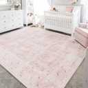 7x9 Area Rug Faux Wool Floral for Living Room Nursery Room Dorm Kids Playroom Home Office, Pink