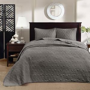 Madison Park Quebec Reversible Quilt Set Damask Design, Double Sided Stitching All Season, Lightweight Bedspread Bedding Set, Matching Sham, Dark Grey, King(120"x118") 3 Piece
