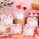 Kolldenn 50 Pcs Fairy Gift Bags 5.5 x 2.4 x 4.7 Inch Fairy Party Favors Bags with Handles and Pink Ribbon Bow Mushroom Goodie Bag for Birthday Baby Shower Bridal Shower Wedding Party Favors