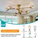 hesoge 8 Light Sputnik Semi Flush Mount Ceiling Light Fixture Mid Century Modern Chandelier with Glass Globe Black Gold Ceiling Lighting for Dinning Room Farmhouse Kitchen Bedroom Living Room