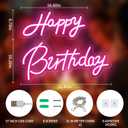 22x16.9 Inch Large Happy Birthday Neon Sign, Dimmable Pink LED Neon Light Sign for Party Backdrop, USB Wall Decor for Bedroom,Reunion,birthday
