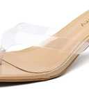 Womens Clear Strap Kitten Heels 2.5 Inch Square Open Toe Flip Flop Sandals Comfortable Low Heels for Wide Feet Dressy Mules for Party Wedding Work