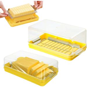 QTLCOHD 2 Pcs Butter Slicer Cutter Dish, Plastic Rectangle Butter Keeper Butter Container with Airtight Lid for Easy Cutting 4 oz Sticks Butter, Fridge Storage
