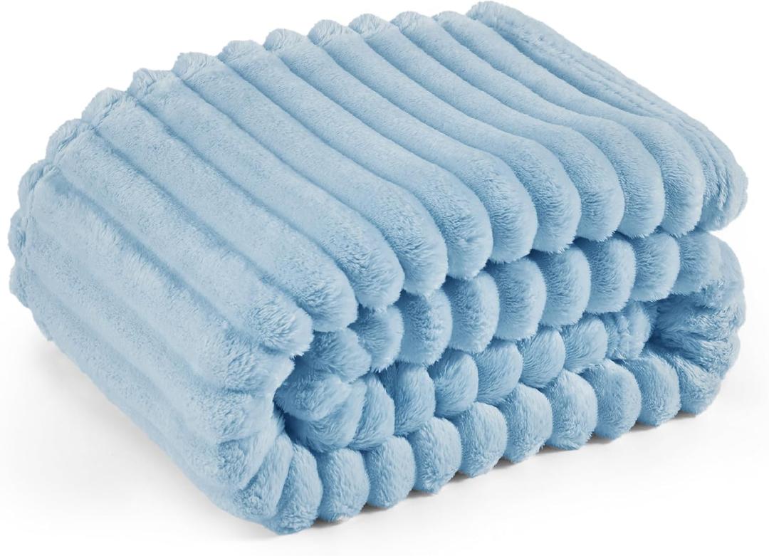 Bedsure Blue Fleece Blanket for Couch - GentleSoft Cozy Soft Blankets for Women, Cute Small Throws for Girls, Spring Decorations for Home, Light Blue, 50x60 Inches