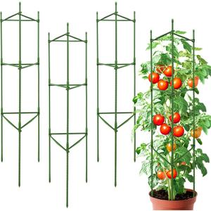 4 Pack 48 Inch Tomato Cages for Garden, Triangle Metal Plant Support with Rust-Resistant Coating, Heavy Duty Tomato Trellis for Raised Bed, Pots, Cucumbers, Peppers & Climbing Plants