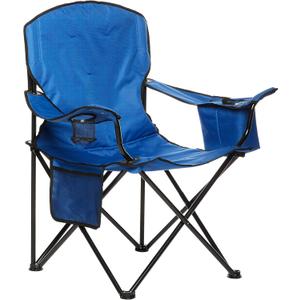 Amazon Basics Portable Oversized Camping Chair with 4-Can Cooler, Side Pocket, Cup Holder, and Carry Bag, Padded, Collapsible, X-Large, Blue