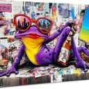 16x24 Graffiti Purple Frog with Sunglasses Wall Art Canvas Poster Picture